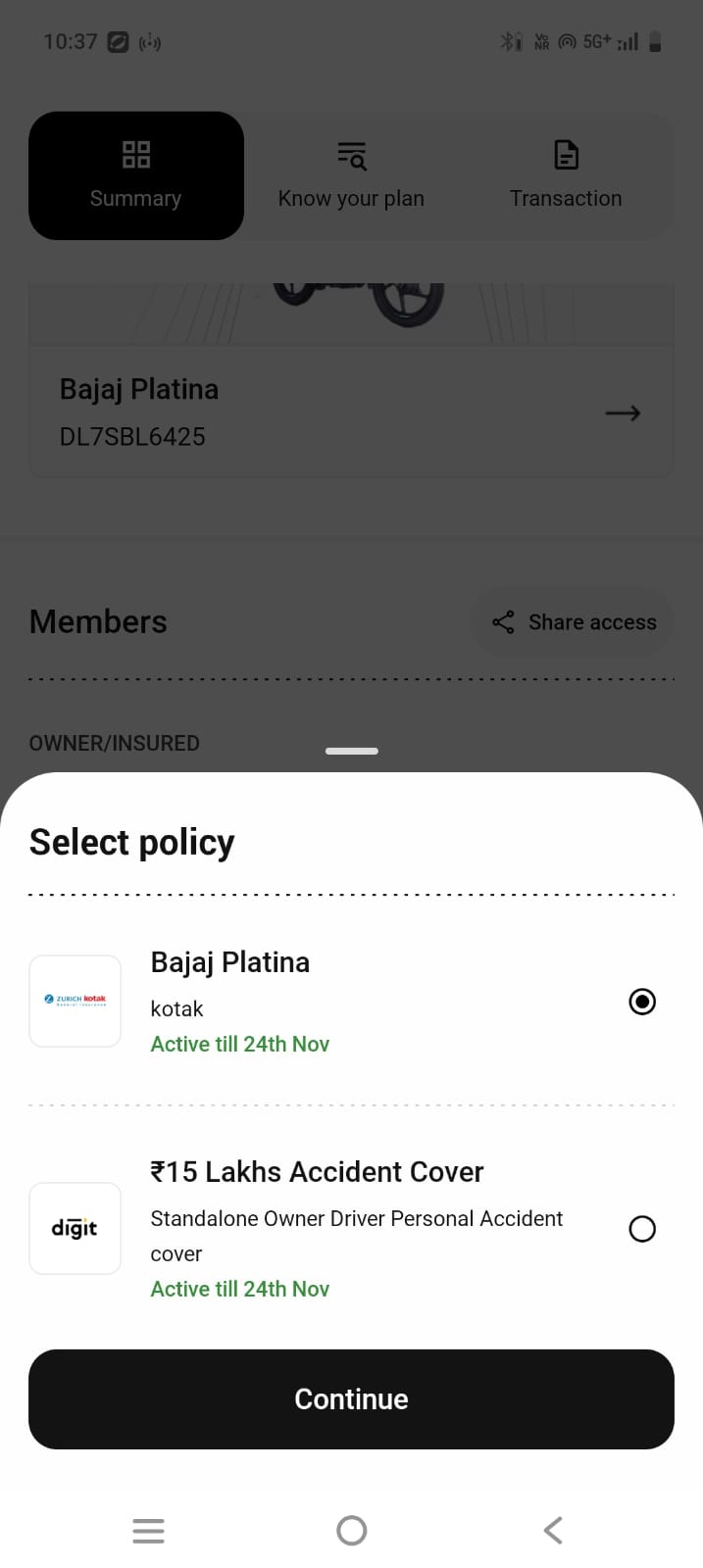 Tap Continue after selecting policy