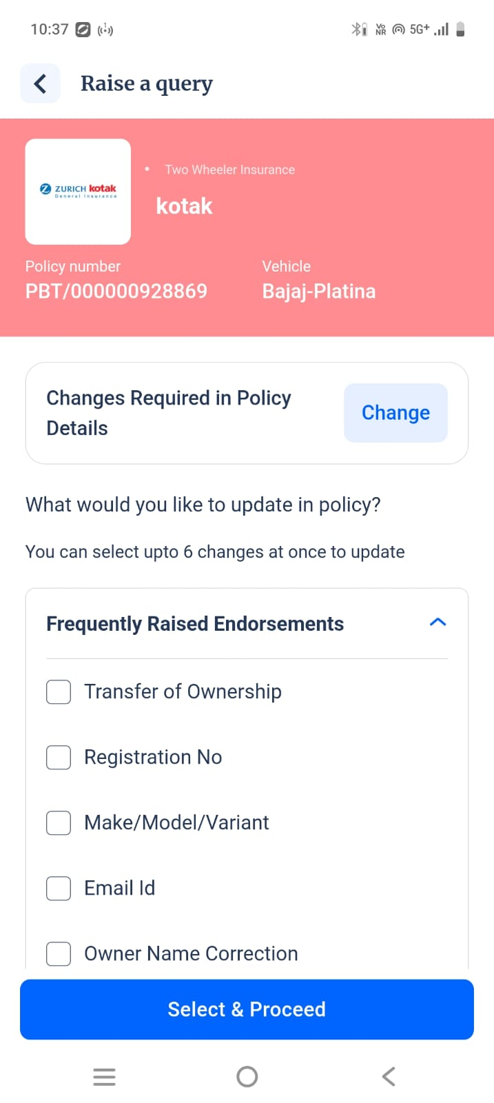 Tap Select and Proceed for endorsement request